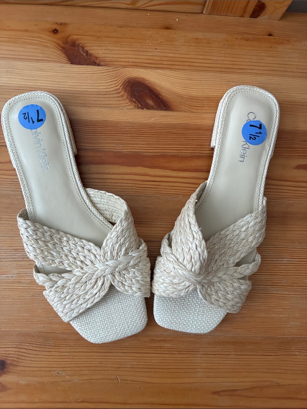 Calvin Klein Cream Braided Knot Slide Sandals
